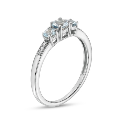 Aquamarine and Diamond Accent Three Stone Ring in 10K White Gold