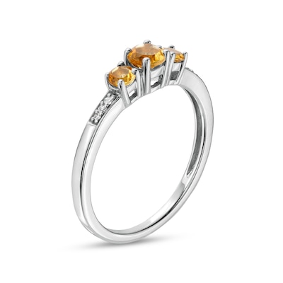 Citrine and Diamond Accent Three Stone Ring in 10K White Gold