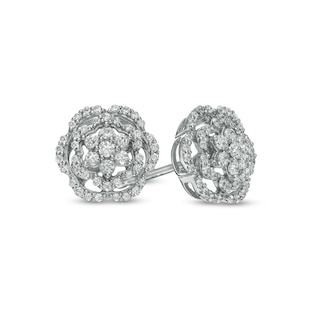 0.51 CT. T.W. Diamond Flower Scallop Edge Stud Earrings in 10K White Gold