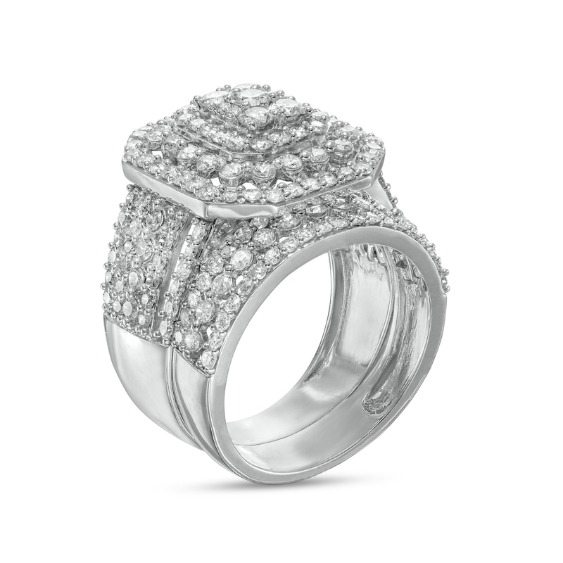 2.18 CT. T.W. Composite Diamond Triple Octagonal Frame Multi-Row Bridal Set in 10K White Gold