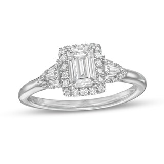 Vera Wang Love Collection 0.95 CT. T.W. Emerald-Cut Diamond Frame Engagement Ring in 14K White Gold