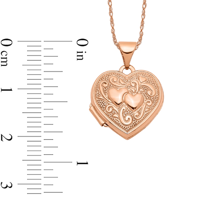 15.0mm Filigree Textured Heart Locket in 14K Rose Gold