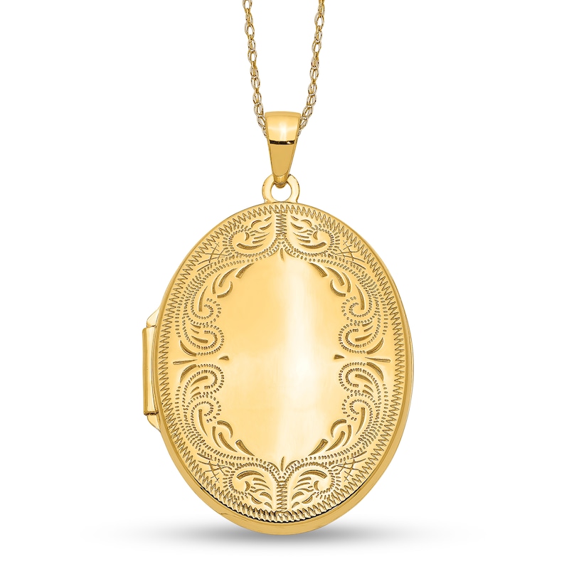 Etched Ornate Frame Vintage-Style Oval Locket in 14K Gold|Peoples Jewellers