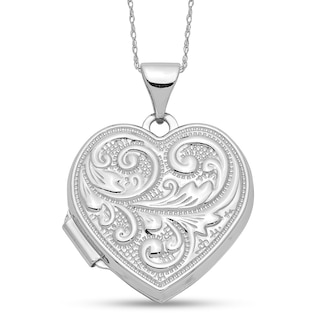 Filigree Textured "Love You Always" Reversible Heart Locket in 14K White Gold