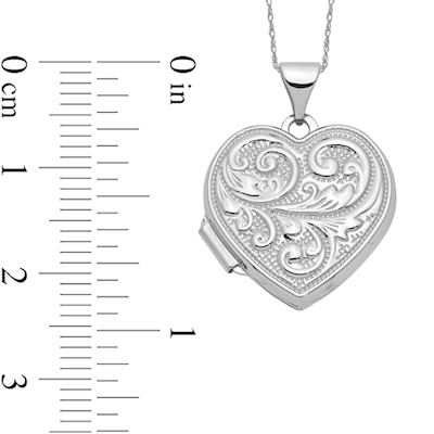 Filigree Textured "Love You Always" Reversible Heart Locket in 14K White Gold