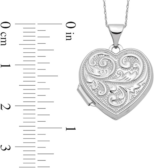 Filigree Textured "Love You Always" Reversible Heart Locket in 14K White Gold