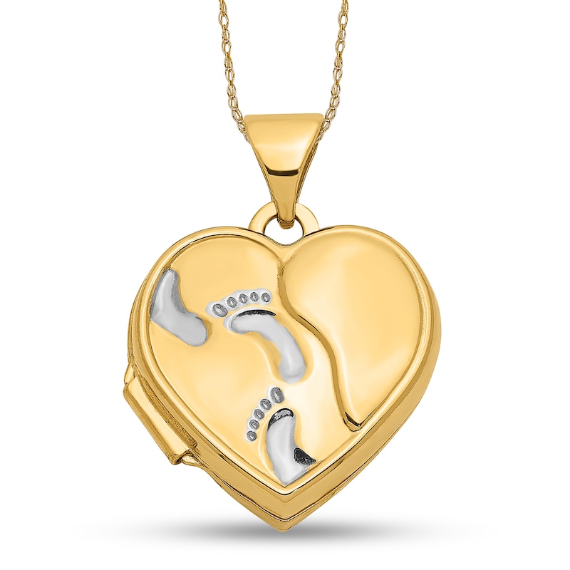 15.0mm Footprints Layered Heart Locket in 14K Two-Tone Gold|Peoples Jewellers