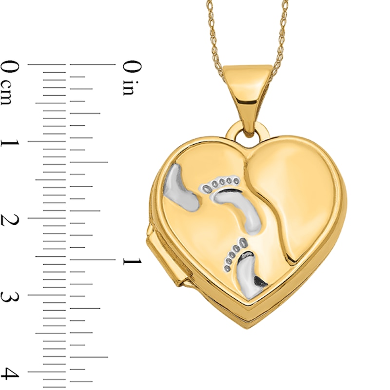 15.0mm Footprints Layered Heart Locket in 14K Two-Tone Gold