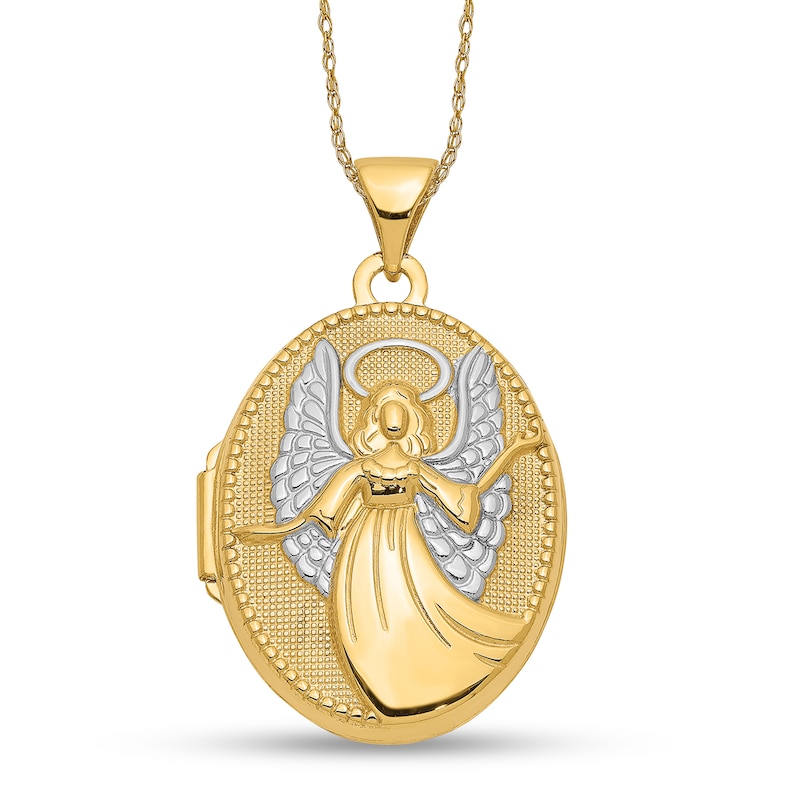 Textured Guardian Angel Oval Locket in 14K Two-Tone Gold|Peoples Jewellers