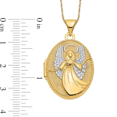 Textured Guardian Angel Oval Locket in 14K Two-Tone Gold