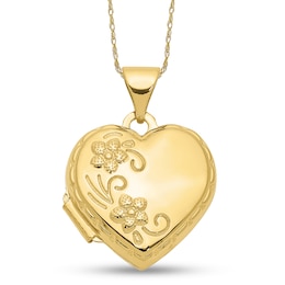 Floral Textured Scallop Frame Reversible Heart Locket in 10K Gold