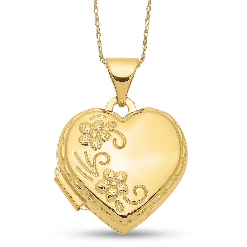 Floral Textured Scallop Frame Reversible Heart Locket in 10K Gold|Peoples Jewellers