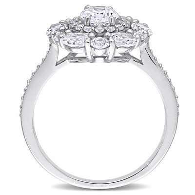 Oval White Lab-Created Sapphire Ornate Frame Ring in 10K White Gold