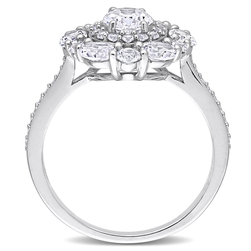 Oval White Lab-Created Sapphire Ornate Frame Ring in 10K White Gold|Peoples Jewellers