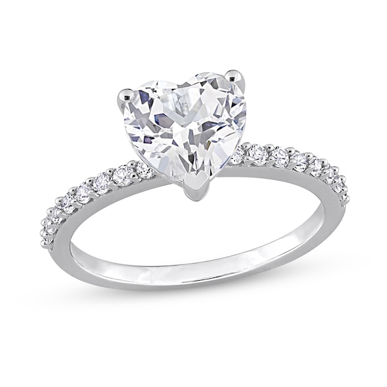 8.0mm Heart-Shaped White Lab-Created Sapphire Ring in 10K White Gold