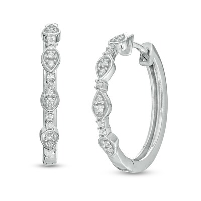 0.16 CT. T.W. Diamond Teardrop Shape Hoop Earrings in Sterling Silver