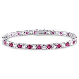 4.0mm Lab-Created Ruby and White Lab-Created Sapphire Alternating Tennis Bracelet in Sterling Silver - 7.25&quot;