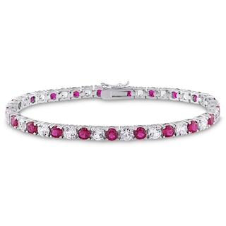 4.0mm Lab-Created Ruby and White Lab-Created Sapphire Alternating Tennis Bracelet in Sterling Silver - 7.25"