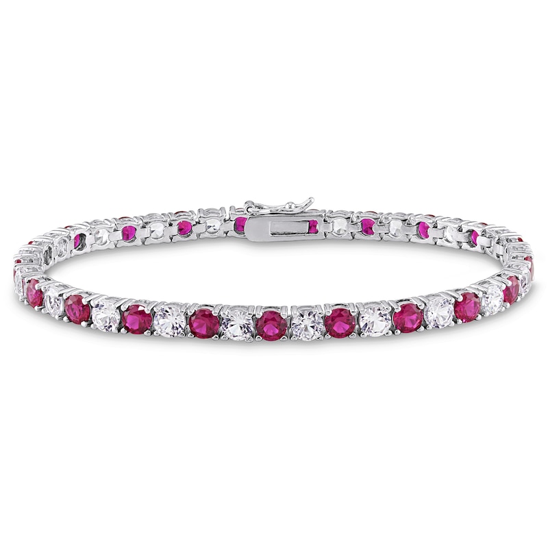 4.0mm Lab-Created Ruby and White Lab-Created Sapphire Alternating Tennis Bracelet in Sterling Silver - 7.25"