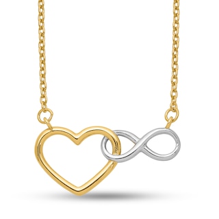 Interlocking Heart Outline and Infinity Necklace in 14K Two-Tone Gold - 17"