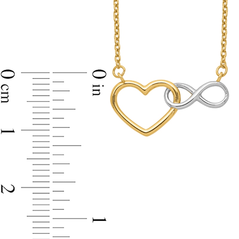 Interlocking Heart Outline and Infinity Necklace in 14K Two-Tone Gold - 17"
