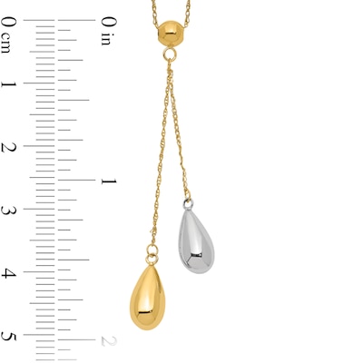 Double Puff Teardrop Lariat Necklace in 14K Two-Tone Gold