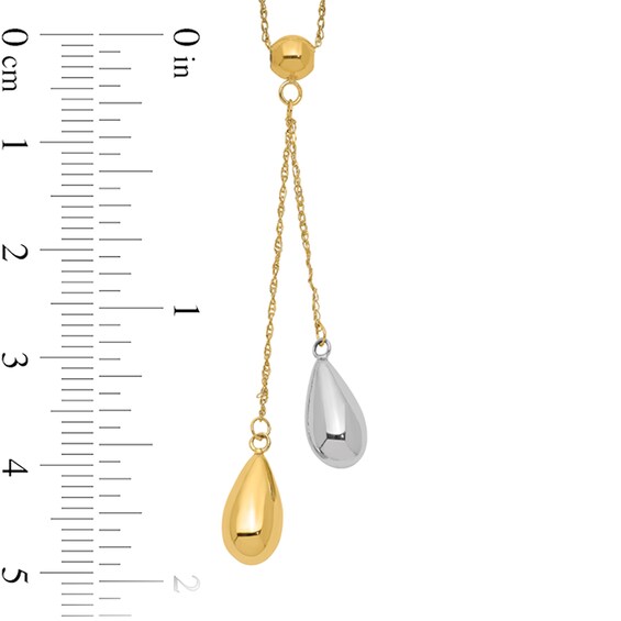 Double Puff Teardrop Lariat Necklace in 14K Two-Tone Gold