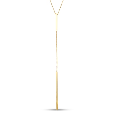 Double Vertical Bar "Y" Necklace in 14K Gold - 17"