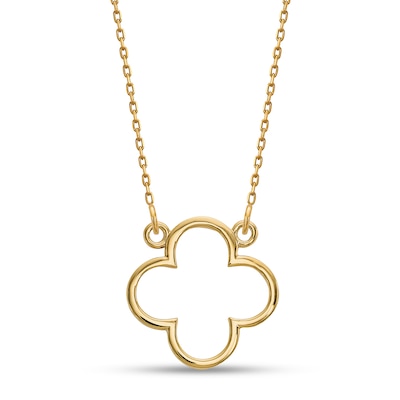 Diamond-Cut Quatrefoil Outline Necklace in 14K Gold