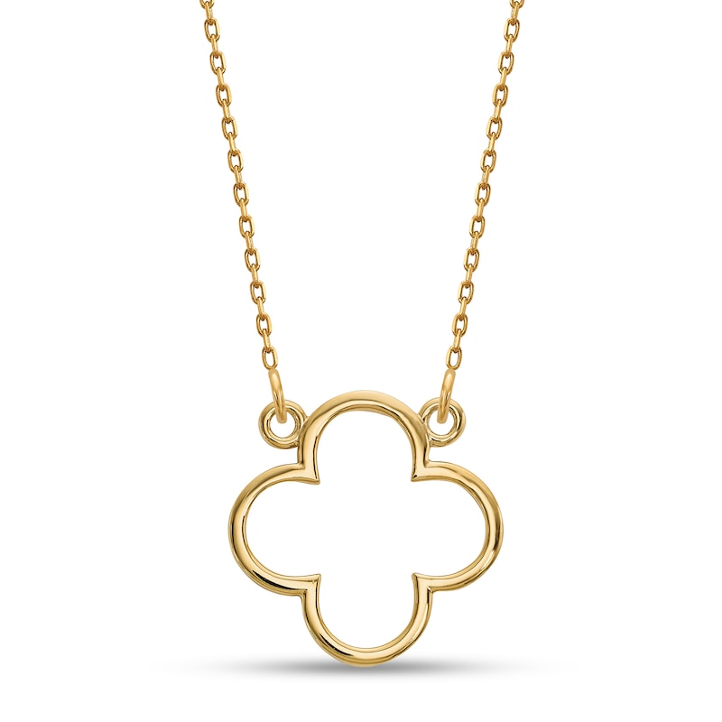 Diamond-Cut Quatrefoil Outline Necklace in 14K Gold|Peoples Jewellers