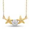 Multi-Finish Sand Dollar and Starfish Side Accent Necklace in 14K Two-Tone Gold