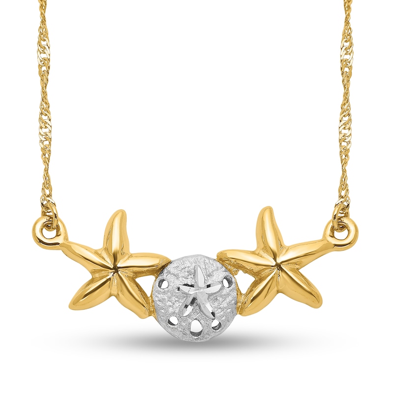 Main Image 1 of Multi-Finish Sand Dollar and Starfish Side Accent Necklace in 14K Two-Tone Gold