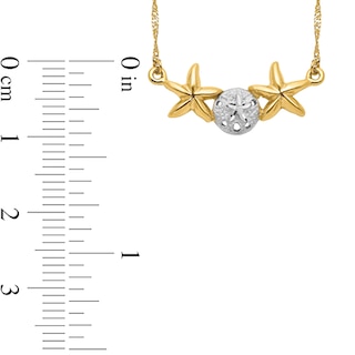 Multi-Finish Sand Dollar and Starfish Side Accent Necklace in 14K Two-Tone Gold