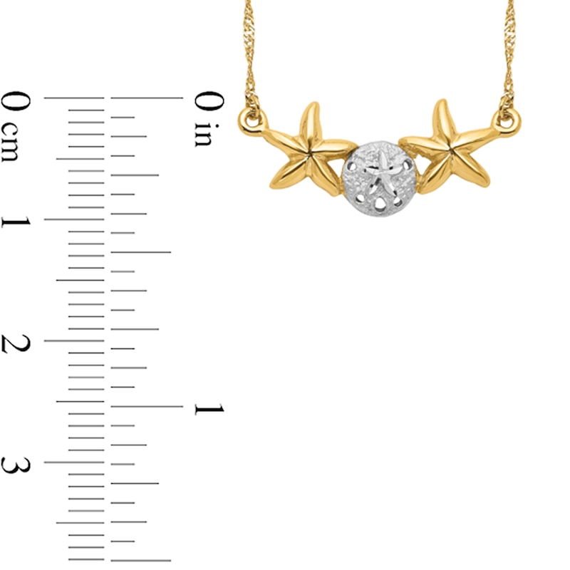 Multi-Finish Sand Dollar and Starfish Side Accent Necklace in 14K Two-Tone Gold