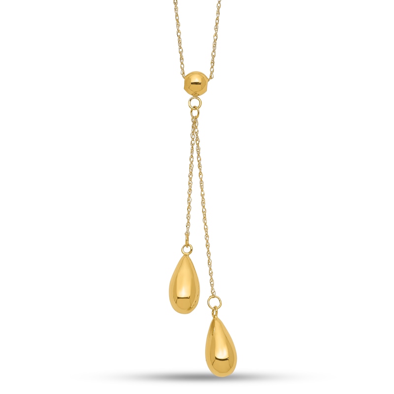 Double Puff Teardrop Lariat Necklace in 14K Gold|Peoples Jewellers