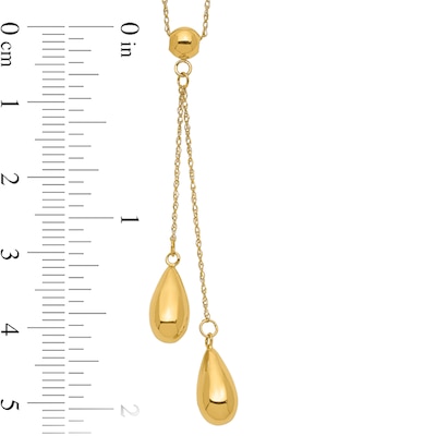 Double Puff Teardrop Lariat Necklace in 14K Gold