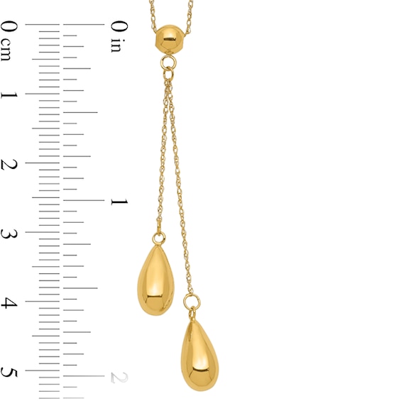 Double Puff Teardrop Lariat Necklace in 14K Gold