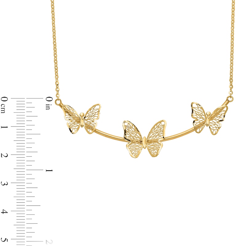 Triple Butterfly Outline Curved Bar Necklace in 14K Gold|Peoples Jewellers