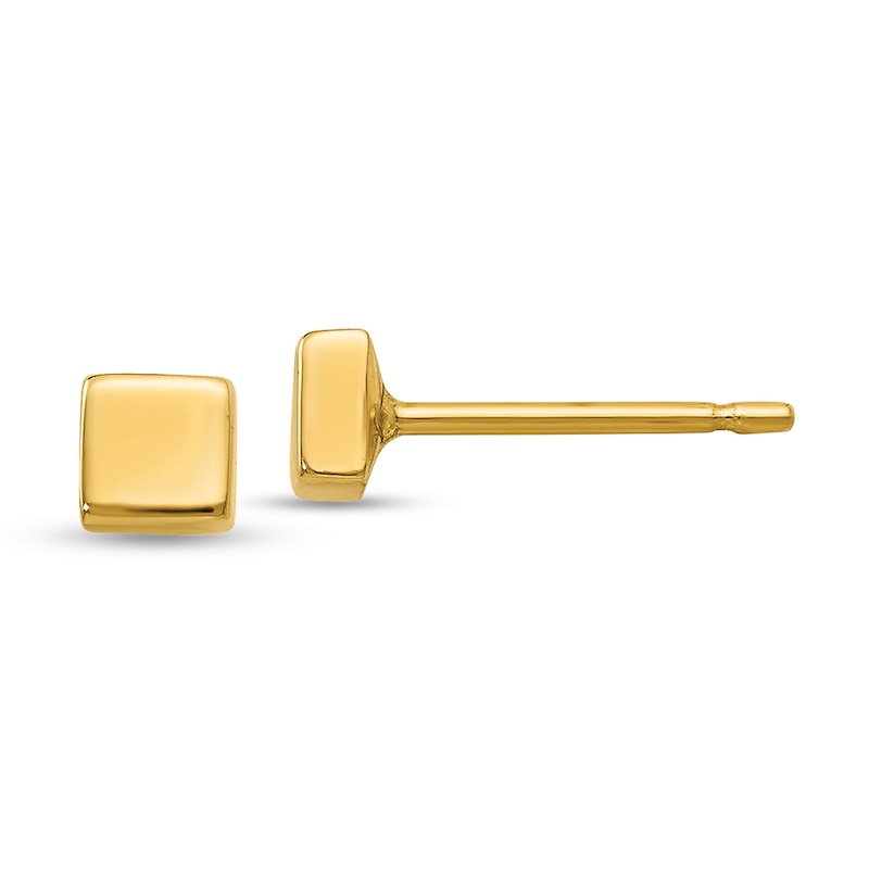 Three-Dimensional Square Stud Earrings in 14K Gold