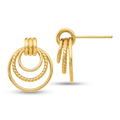 Multi-Finish Layered Circles Doorknocker Drop Earrings in 14K Gold