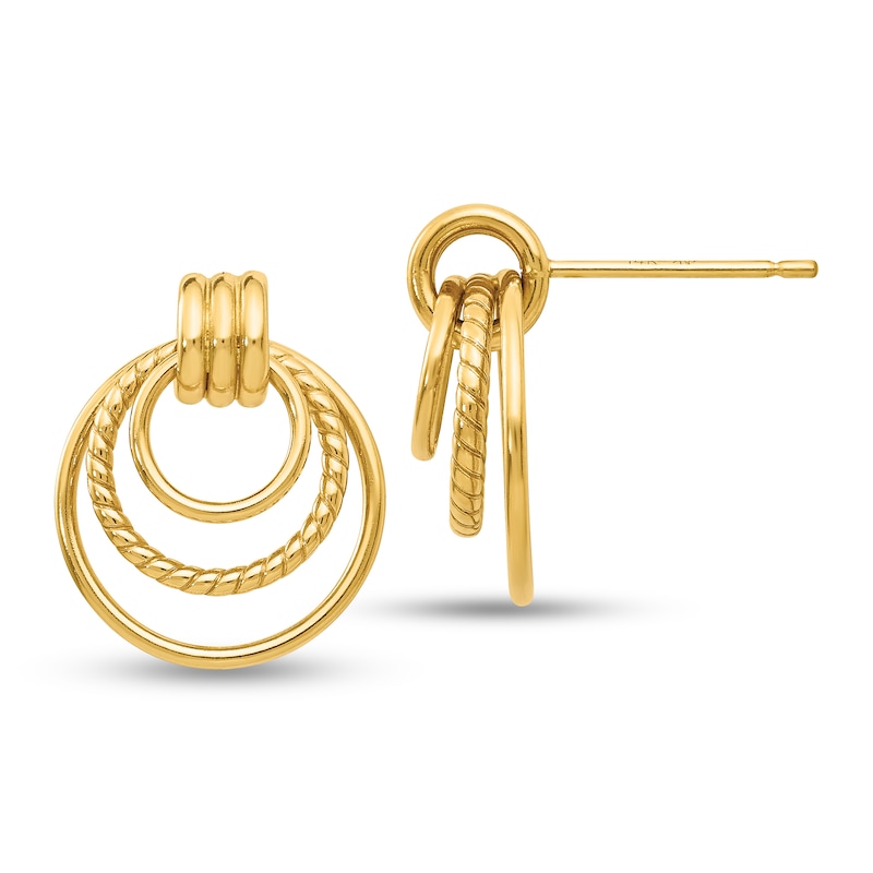 Multi-Finish Layered Circles Doorknocker Drop Earrings in 14K Gold|Peoples Jewellers