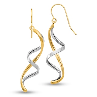 Cascading Double Ribbon Drop Earrings in 14K Two-Tone Gold