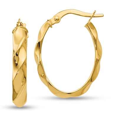 17.0mm Twist Tube Oval Hoop Earrings in 14K Gold