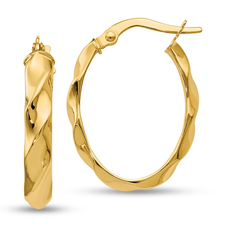 22.0 x 17.0mmmm Twist Tube Oval Hoop Earrings in 14K Gold|Peoples Jewellers
