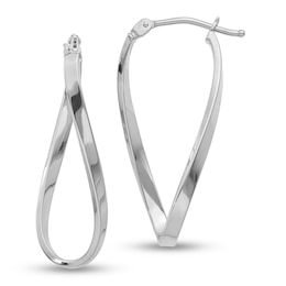 10.6mm Swirl Squared Tube Oval Hoop Earrings in 10K White Gold