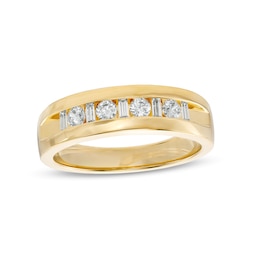 Men's 0.50 CT. T.W. Baguette and Round Diamond Alternating Nine Stone Wedding Band in 10K Gold