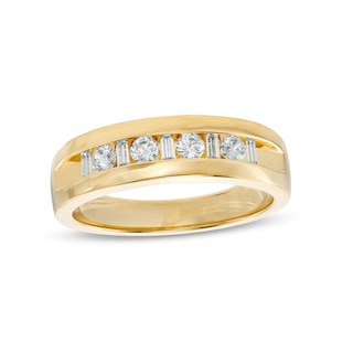 Men's 0.50 CT. T.W. Baguette and Round Diamond Alternating Nine Stone Wedding Band in 10K Gold