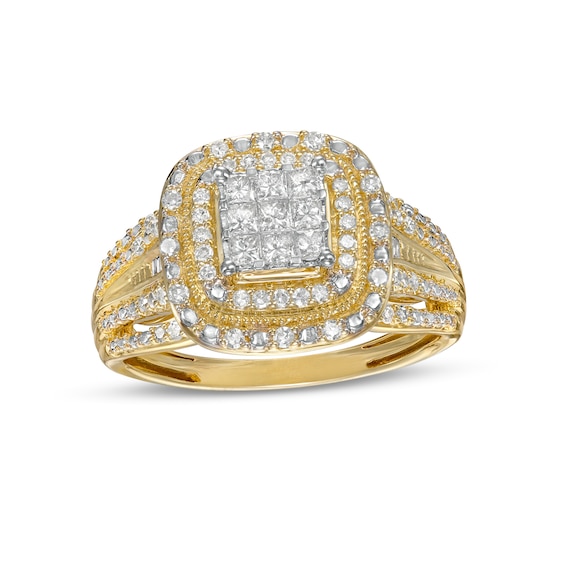 0.50 CT. T.W. Composite Cushion-Shaped Diamond Double Frame Vintage-Style Engagement Ring in 10K Gold