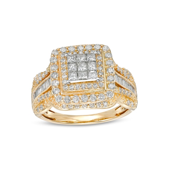 1.00 CT. T.W. Composite Cushion-Shaped Diamond Double Frame Vintage-Style Engagement Ring in 10K Gold