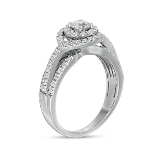 1.00 CT. T.W. Certified Canadian Diamond Double Frame Split Shank Engagement Ring in 10K White Gold (I/I2)